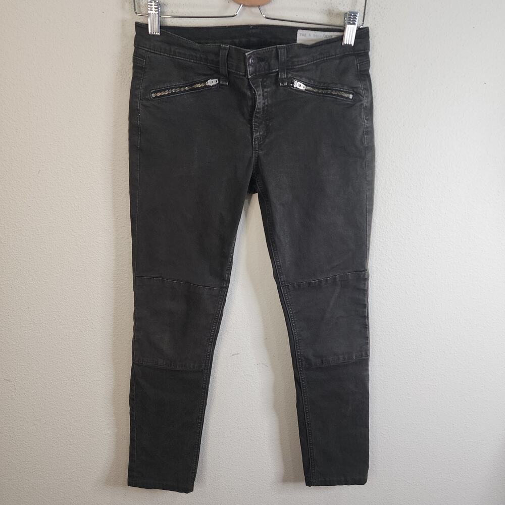 RAG & BONE Ridley Moto Skinny Jean Wax Dark Olive Zip Pocket Knee Patch Women 27